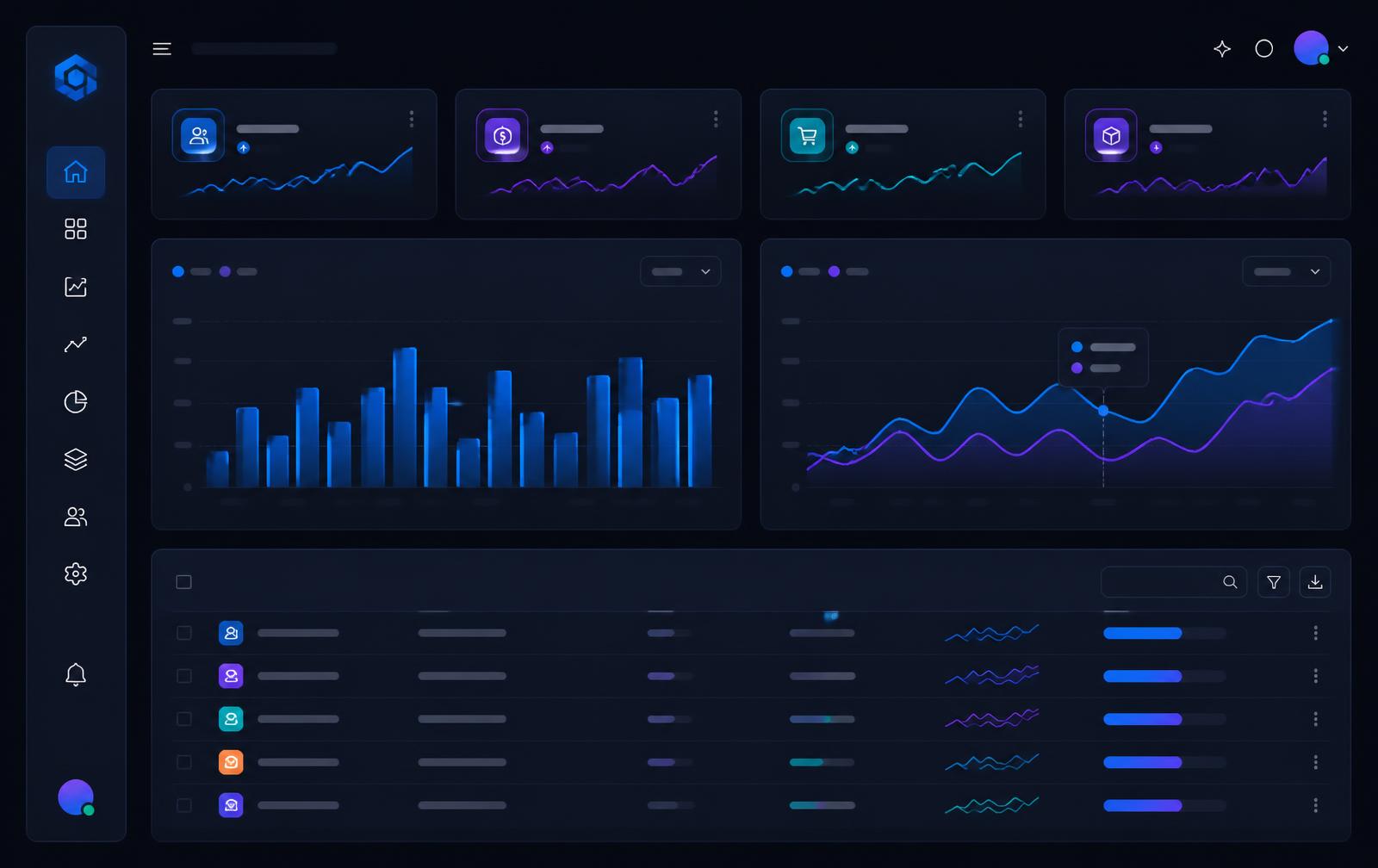Painel executivo da SprintPlatform com indicadores, gráficos e tabela de registros